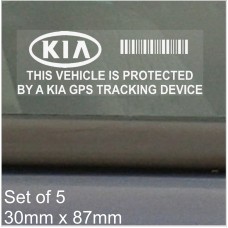 5 x KIA GPS Tracking Device Security WINDOW Stickers 87x30mm-Picanto,Rio,Soul,Venga.Cee'd,Optima,Carens,Sportage,Sorento,Car,Van Alarm Tracker